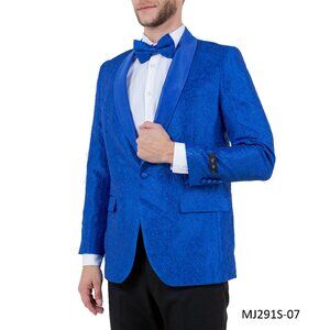 Royal Blue Paisley Satin Shawl Collar Men's Jacket